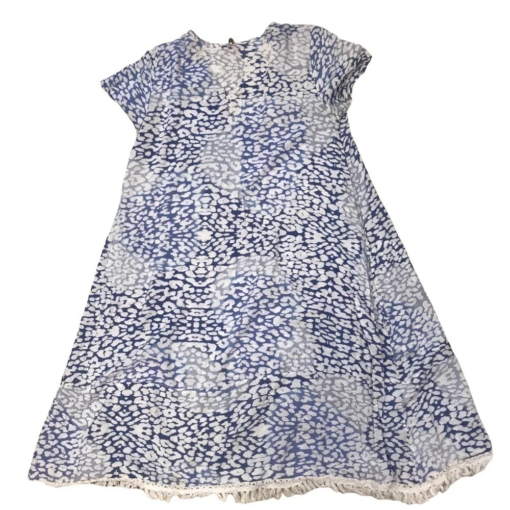 Ruby Yaya Large Dress V Neck A Line Lightweight Fringe Hem Sequins Embroidery.